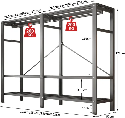 Vista 2 de Armario portátil resistente de 49.2 pulgadas con cubierta, sistema de armario ropero de metal cubierto plegable de 1200 libras para ropa, perchero
