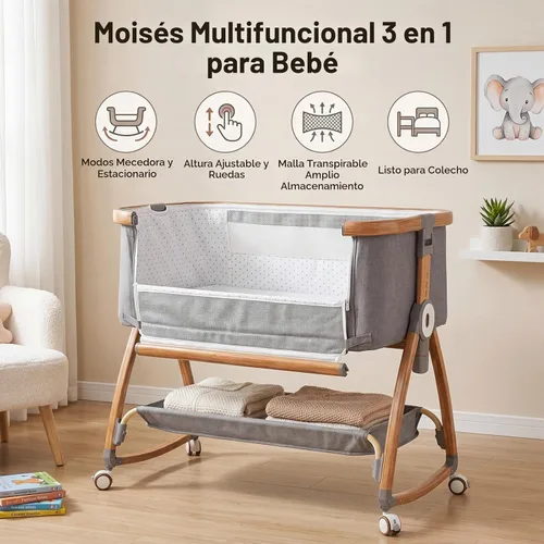 Vista 8 de Moisés para bebé, cuna mecedora 3 en 1, color gris