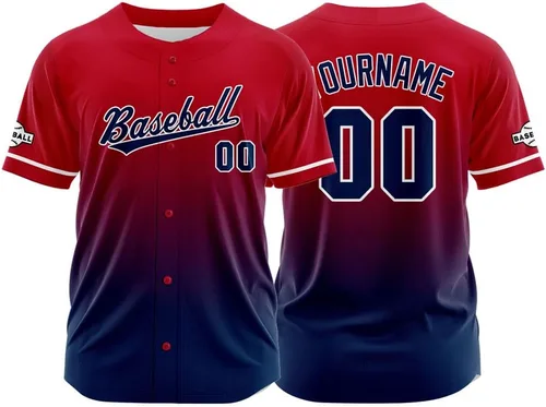 Vista 46 de Camiseta de béisbol con degradado personalizado, nombre, número y logotipo personalizados para hombres, mujeres y niños