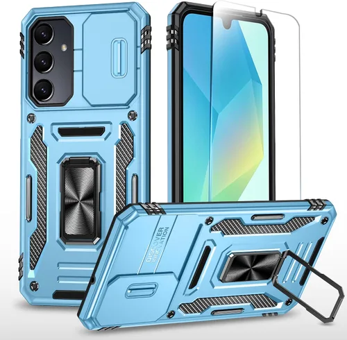 Vista 31 de SunStory Funda compatible con Samsung Galaxy A17 5G con protector de pantalla HD, cubierta de cámara deslizante y soporte de anillo giratorio, a