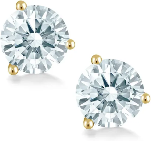 Vista 62 de Gem Stone King Aretes de oro de 14 quilates, 0.236 in, piedra natal redonda, Martini, 3 puntas, aretes de oro para mujer