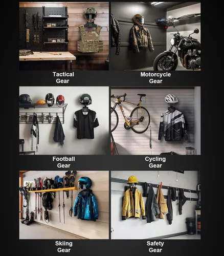 Vista 3 de OneTigris Soporte de Pared para Casco de Motocicleta, Soporte de Equipo Táctico con Soporte para Casco y Colgador de Portaplacas, Organizador