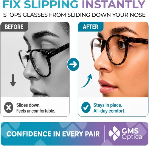 Vista 2 de GMS Optical® 0.1 in adhesivo antideslizante contorneado almohadillas de nariz de lente de silicona suave con súper pegajoso respaldo - 5 pares