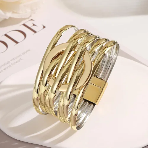 Vista 6 de Edoneery - Pulsera envolvente de cuero para mujer, brazalete de puño de múltiples capas hecho a mano estilo bohemio con cuentas de cristal