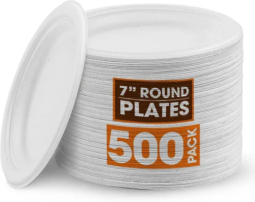 Vista 9 de Cheer Collection Platos biodegradables de 7 pulgadas, platos de papel 100% compostables, platos desechables ecológicos para alimentos calientes