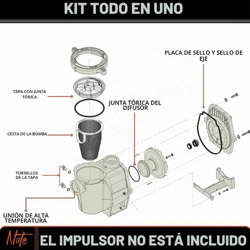 Vista 4 de Swimables Reemplazo completo de extremo húmedo compatible con bomba de piscina Pentair 357149 Funciona en todas las Whisperflo de 0.5 HP - 2 HP