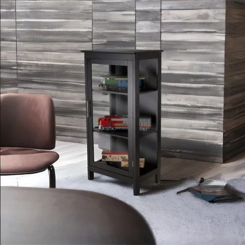 Vista 4 de Ergode Vitrina de madera amapola – negro, puerta de cristal, estantes ajustables – Solución versátil de almacenamiento y exhibición para el hogar