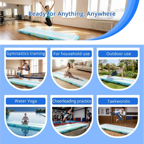 Vista 4 de Colchoneta inflable de gimnasia de 4/6/8 pulgadas, 6.56/10/13/16 pies, para uso doméstico, entrenamiento, animadoras, yoga acuático con bomba