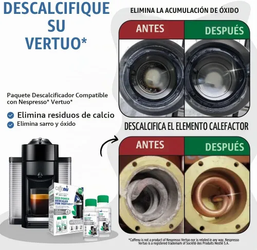 Vista 2 de Caffenu Nespresso Vertuo Solución de descalcificación, 2 botellas, descalcificador de 4 usos