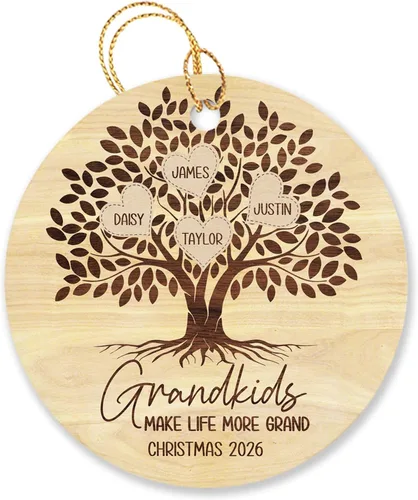 Vista 9 de Árbol de Navidad personalizado para abuelos y nietos 2023, un nieto hace la vida más grandioso, adorno personalizado con nombre y texto, adornos