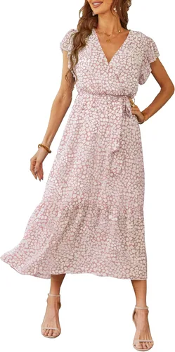 Vista 19 de PRETTYGARDEN Vestido largo bohemio floral de verano para mujer Melocotón Floral