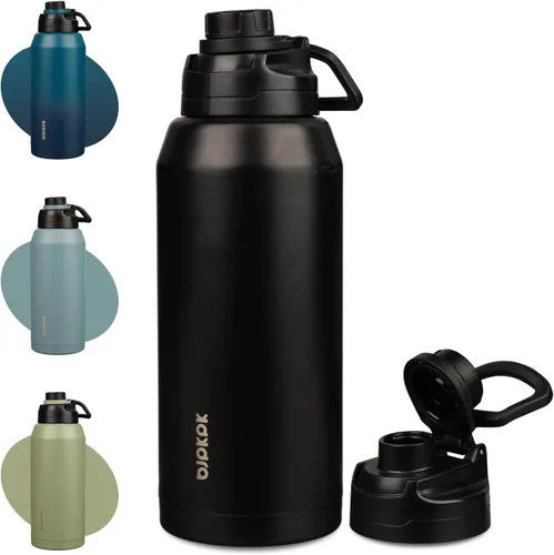 Vista 12 de BJPKPK Botella de agua aislada de 36 onzas, botellas de acero inoxidable con tapa de boquilla a prueba de fugas, jarra de agua grande de boca ancha