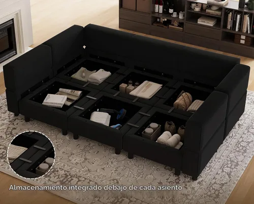Vista 3 de Belffin Sofá Seccional Modular de Terciopelo con Chaise Lounge Sofá Cama Seccional con Chaise de Almacenamiento Sofás Cama Sofá para Sala de Estar