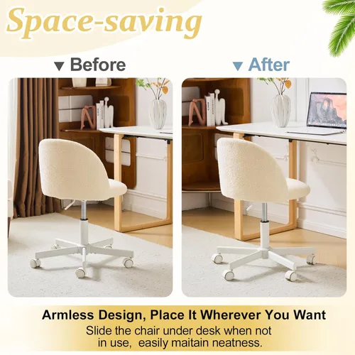 Vista 7 de VINGLI Silla Candy sin Brazos, Linda Silla de Escritorio, Cómoda Silla Pequeña de Oficina con Ruedas, Silla de Tocador con Soporte Lumbar, Silla