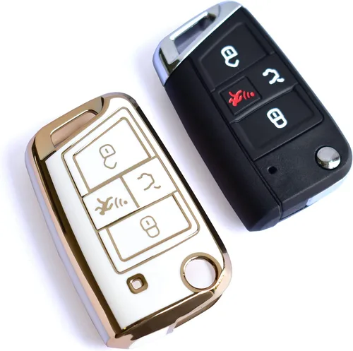 Vista 6 de SANRILY Golden-Edge - Funda para llavero de 4 botones para VW Tiguan Golf Jetta Polo Atlas Skoda de protección completa sin llave con llavero