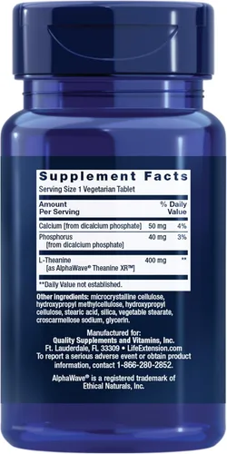 Vista 2 de Life Extension Theanine XR™ Alivio del estrés – L-teanina – Promueve una respuesta tranquila al estrés diurno – Sin OMG, sin gluten, vegetariano