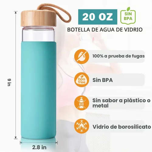 Vista 3 de Botellas de agua de vidrio de borosilicato de 20 onzas con funda de silicona, libres de BPA, aptas para lavavajillas - Botellas de vidrio Arcadia