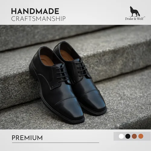 Vista 7 de Drake & Wolf Zapatos Oxford hechos a mano para hombre Zapatos de vestir para hombre Clásicos Oxford de cuero de microfibra hechos a mano