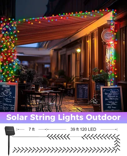 Vista 6 de Brightown Paquete de 2 luces solares de cadena para exterior, cada una de 46 pies, 120 luces LED, luces solares de cadena para exterior con 8 modos