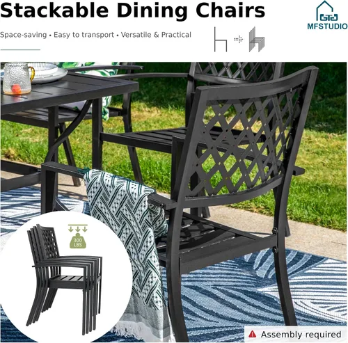 Vista 5 de MFSTUDIO Juego de comedor al aire libre para 8, juego de mesa y sillas de metal para patio, juego de muebles de patio de 9 piezas, juego de comedor