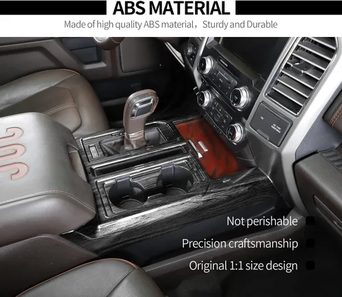 Vista 5 de Voodonala Cubierta de panel de consola de engranajes estilo madera negra para Ford F150 2015-2020 (madera negra, 1 unidad, ABS)