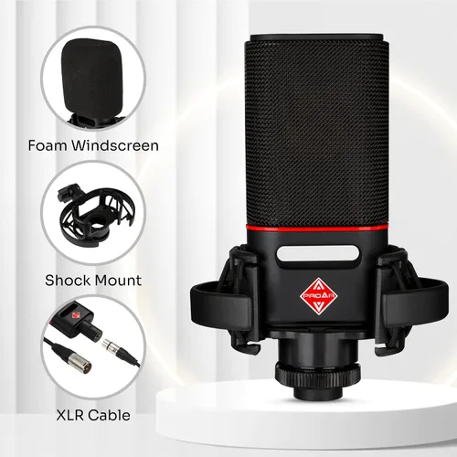 Vista 7 de Micrófono condensador PROAR XLR con diafragma de 0.984 in para voces y grabación Large diaphragm professional metal studio mic for PC recording
