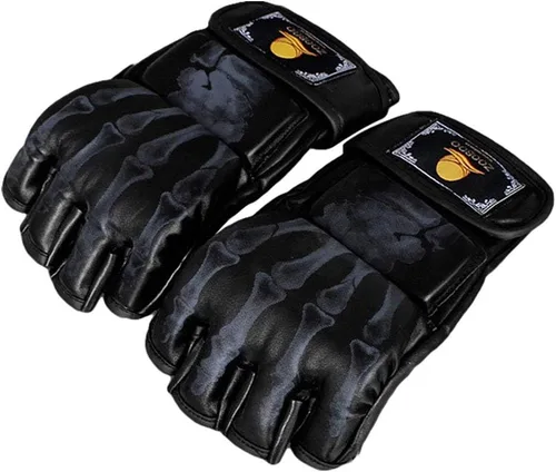 Vista 3 de ZooBoo Guantes de MMA, guantes de boxeo de medio dedo, guantes de lucha MMA con banda de muñeca ajustable para Sanda Sparring saco de boxeo