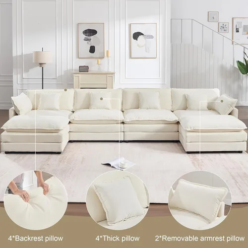 Vista 4 de KIVENJAJA - Sofá modular en forma de U extragrande tipo nube, chenilla moderna de 4 plazas con asiento profundo para sala de estar y oficina, con 2