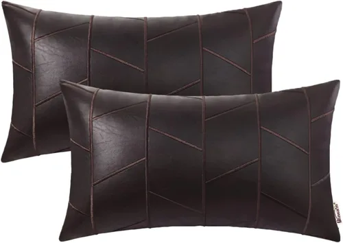 Vista 34 de BRAWARM Fundas de almohada de cuero 16 X 16 pulgadas, paquete de 2 fundas de almohada de cuero sintético negro, fundas de almohada decorativas