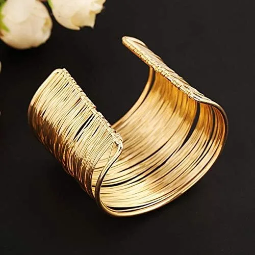 Vista 5 de FUNOJOY Conjuntos de joyas africanas para mujer, gargantilla dorada, brazalete, aretes geométricos, juego de collar punk elegante para mujer