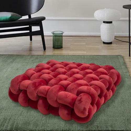 Vista 3 de Almohada decorativa cuadrada con nudo de 13 pulgadas, almohada anudada de terciopelo negro, almohada de piso de 8 bolas para sala de estar, ventana