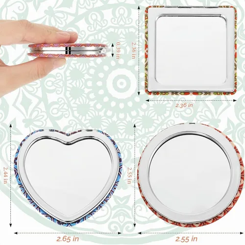 Vista 2 de Yalikop Espejo de Bolsillo con Diseño de Mandala Mini Espejo Compacto de Maquillaje de Viaje Accesorios de Belleza con Aumento de Doble Cara Espejo