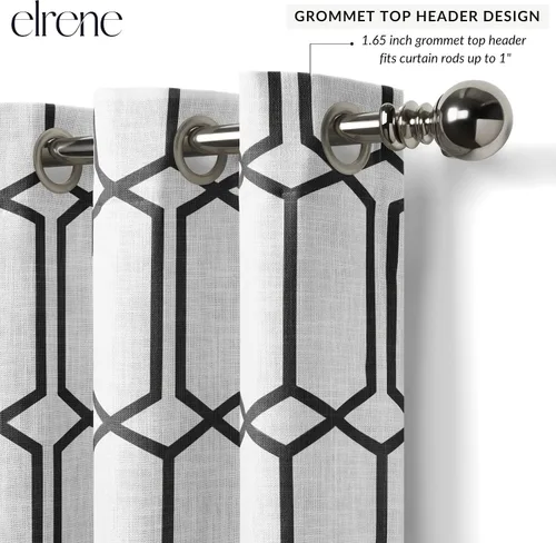 Vista 2 de Elrene Home Fashions Kaiden - Cortina geométrica de oscurecimiento de habitación, panel único, 52" ancho x 84" largo (1 panel), negro