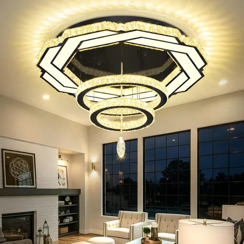 Vista 23 de Flashing God Candelabros de cristal modernos de 12 pulgadas, lámpara de techo de montaje empotrado, mini lámpara LED regulable para pasillo, lámpara