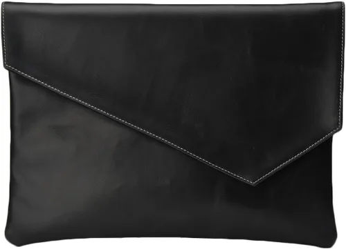 Vista 2 de Maletín de cuero para hombre, bolso de mano con solapa tipo sobre, Negro
