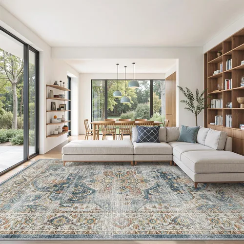 Vista 55 de befbee - Alfombra para sala de estar, lavable y resistente a manchas, con base antideslizante, ideal para dormitorio y cocina, decoración clásica