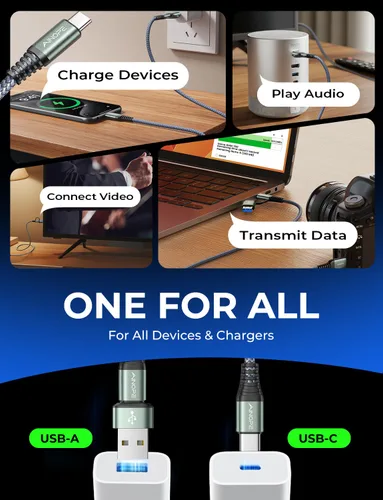 Vista 7 de Cable AINOPE USB C a USB C, Cable USB C de 1 Pie de Carga Rápida con Adaptador USB a USB C, Cable USB a USBC de 60W para iPhone 17 Pro Max Air, Gris