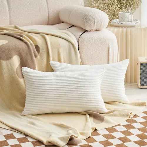 Vista 24 de Demetex Juego de 2 fundas de almohada rosas de 18 x 18 pulgadas, fundas de almohada cuadradas de pana para dormitorio, sala de estar, juego de 2, 18