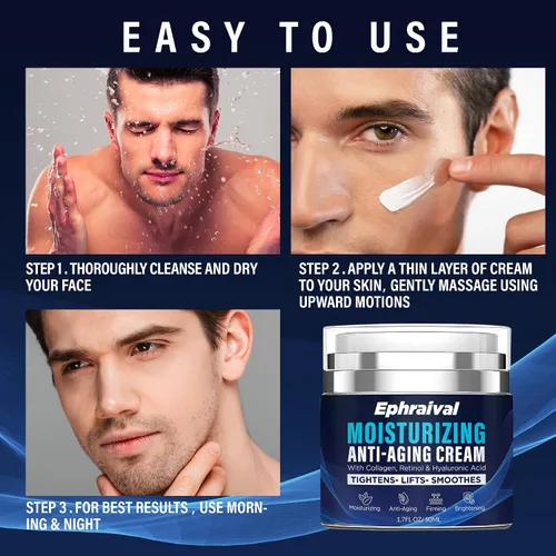 Vista 7 de Crema antienvejecimiento de retinol para hombres: crema facial hidratante con péptidos de vitamina E de ácido hialurónico - Reduce las arrugas