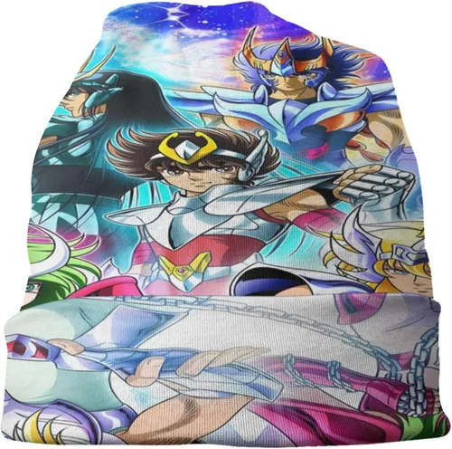 Vista 3 de KLEIDUNG Anime Saint Seiya Gorro de punto delgado elástico casual suave cráneo gorra gorra de cabeza negro, Negro