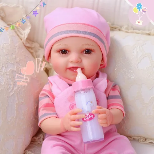 Vista 3 de BABESIDE Muñecas de bebé, muñeca realista de cuerpo completo de vinilo de para niños a partir de 3 años, detalles de la vida real, biberón mágico