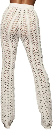 Vista 3 de xxxiticat - Pantalones de punto para mujer, con pierna ancha, punto de ganchillo