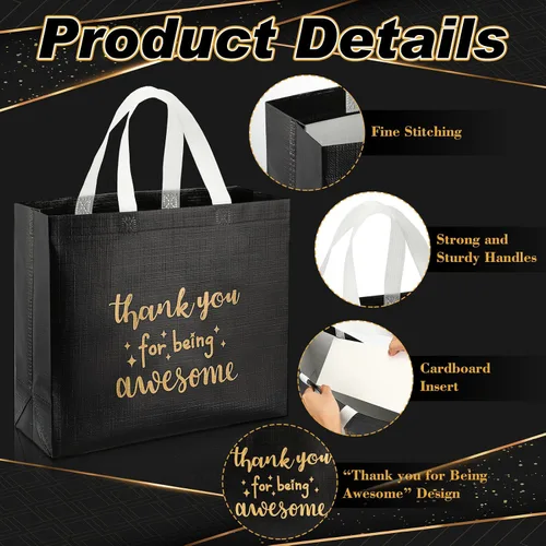 Vista 3 de Sanwuta - 12 bolsas de regalo de agradecimiento al equipo con asa para profesores, empleados, compañeros de trabajo, personal a granel, Negro
