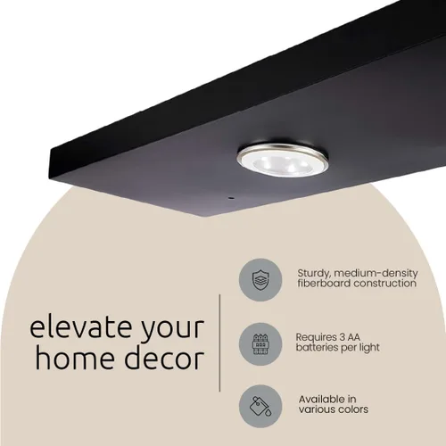 Vista 6 de Kiera Grace Stockholm Aberg - Estante flotante de luz LED, estantes de pared modernos con luces activadas por tacto, ideal para decoración del Negro