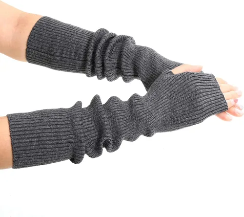 Vista 3 de SATINIOR 2 pares de guantes largos sin dedos para mujer guantes de punto de invierno calentadores de brazos guantes con agujero para el pulgar
