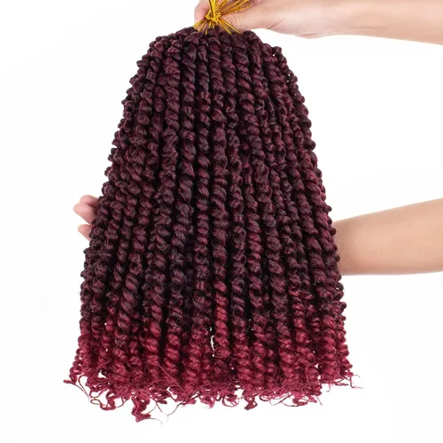 Vista 31 de Leeven Cabello rubio degradado de 14 pulgadas, pretrenzado y trenzado de pasión, 8 paquetes de extensiones de cabello sintético bohemio para mujeres