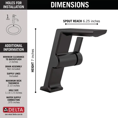 Vista 3 de Delta Grifo 699-BL-DST Pivotal Sing. Hndl Medio Altura Recipiente Lav. Grifo Negro