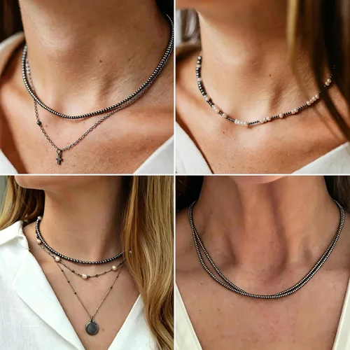 Vista 6 de [2 MM/280 piezas] Cuentas de acero inoxidable negras redondas de metal espaciador a granel para hacer joyas DIY, collar, pulsera
