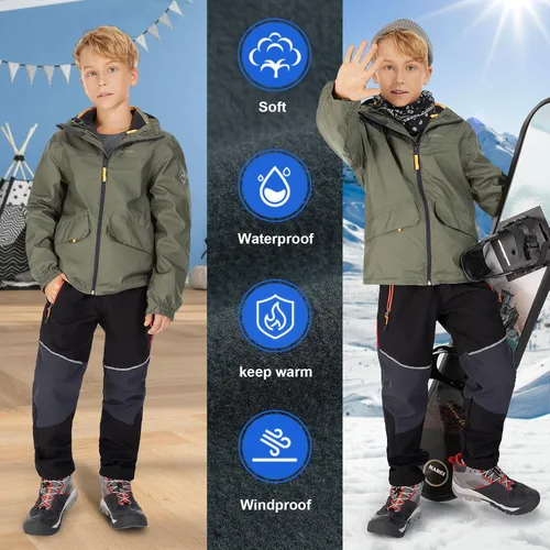 Vista 8 de Toomett Pantalones cargo de nieve para niños, niñas y niños al aire libre con forro polar suave Shell senderismo pesca esquí pantalones aislados