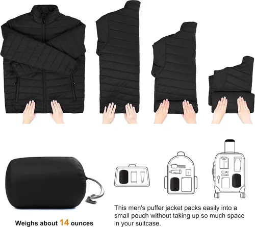 Vista 6 de Outdoor Ventures Chaqueta de invierno acolchada ligera y plegable para hombre, con aislamiento, para nieve, esquí, senderismo, viajes